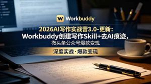 2026AI写作实战营3.0-更新:Workbuddy创建写作Skill+去AI痕迹,微头条公众号爆款变现-KJ分享