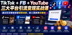 TikTok+FB+YouTube三大平台引流变现实战课,通过社交媒体获取销售线索,别人填表单你賺钱【原创双语字幕】-KJ分享