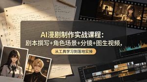 AI漫剧制作实战课程：剧本撰写+角色场景+分镜+图生视频，从工具学习到落地实操-KJ分享