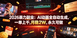 2026暴力副业:AI动画全自动生成,一单上千,月稳2W,永久可做【揭秘】-KJ分享