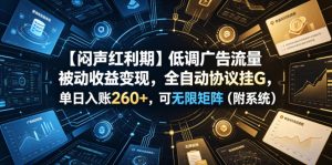 【闷声红利期】低调广告流量被动收益变现，全自动协议挂G，单日入账260+，可无限矩阵(附系统)【揭秘】-KJ分享