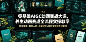 零基础AIGC动画实战大课，养生动画赛道全流程实操教学，账号搭建+数字人IP+批量成片+爆款运营纯干货教程-KJ分享