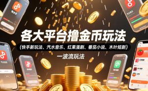 各大平台撸金币玩法(快手新玩法、汽水音乐、红果漫剧、番茄小说、木叶短剧)，一波流玩法(收费398元的教程)-KJ分享