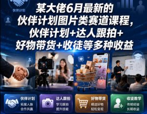 某大佬6月最新的伙伴计划图片类赛道课程，伙伴计划+达人跟拍+好物带货+收徒等多种收益-KJ分享