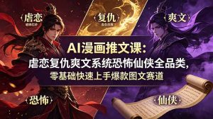 AI漫画推文课：虐恋复仇爽文系统恐怖仙侠全品类，零基础快速上手爆款图文赛道-KJ分享