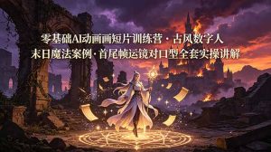 零基础AI动画短片训练营,古风数字人末日魔法案例,首尾帧运镜对口型全套实操讲解-KJ分享