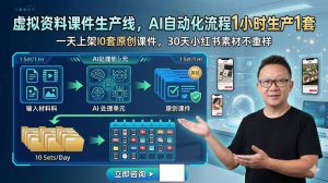 虚拟资料课件生产线，AI自动化流程1小时生产1套，一天上架10套原创课件，30天小红书素材不重样-KJ分享