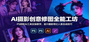 AI摄影创意修图全能工坊：PS搭配AI工具实操教学，废片翻新奇幻人像合成技巧-KJ分享