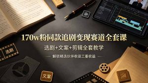 170w粉博主同款追剧变现赛道全套课，选剧+文案+剪辑全套教学，解锁精选伙伴收徒三重收益-KJ分享