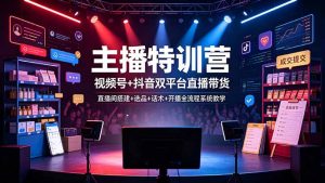 主播特训营：视频号+抖音双平台直播带货，直播间搭建+选品+话术+开播全流程系统教学-KJ分享