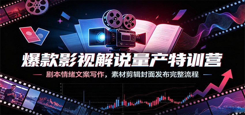 爆款影视解说量产特训营:剧本情绪文案写作,素材剪辑封面发布完整流程-KJ分享