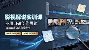 影视解说实训课:不用自研创作思路,万能文案公式直接套用,搭配全套剪辑教程,快速入局影视解说-KJ分享