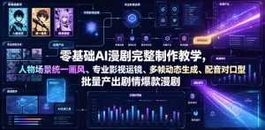 零基础AI漫剧完整制作教学，人物场景统一画风、专业影视运镜、多帧动态生成、配音对口型，批量产出剧情爆款漫剧-KJ分享