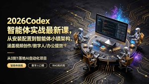 2026Codex智能体实战最新课，从安装配置到智能体小镇架构，涵盖视频创作/数字人/办公提效全技能-KJ分享