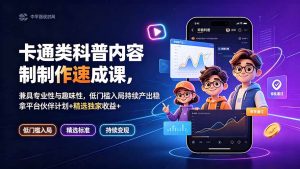 卡通类科普内容制作速成课，兼具专业性与趣味性，低门槛入局持续产出稳拿平台伙伴计划+精选独家收益-KJ分享