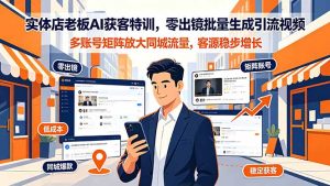 实体店老板AI获客特训，零出镜批量生成引流视频，多账号矩阵放大同城流量，客源稳步增长-KJ分享
