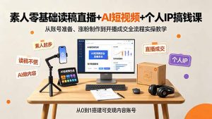 素人零基础读稿直播+AI短视频+个人IP搞钱课，从账号准备、涨粉制作到开播成交全流程实操教学-KJ分享