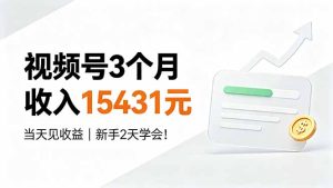 视频号3个月收入15431元，当天见收益，新手2天学会！-KJ分享