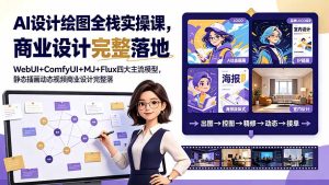 AI设计绘图全栈实操课,WebUI+ComfyUI+MJ+Flux四大主流模型,静态插画动态视频商业设计完整落地教程-KJ分享