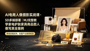 AI电商人像摄影实战课·SD多端部署｜MJ完整教学｜家电护肤家具商品图人像写真全案例-KJ分享