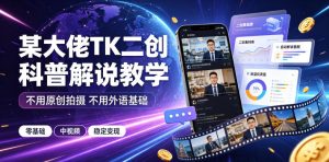 某大佬TK二创科普解说教学,不用原创拍摄不用外语基础,零基础做TikTok中视频稳定变现-KJ分享