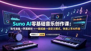 Suno AI零基础音乐创作课：账号准备→界面解析→一键成曲→自定义模式，快速上手AI作曲-KJ分享