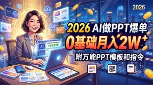 2026 AI做PPT爆单,0基础月入2W,附万能PPT模板和指令-KJ分享