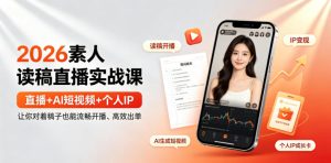 2026素人读稿直播实战课｜直播+AI短视频+个人IP，让你对着稿子也能流畅开播、高效出单-KJ分享