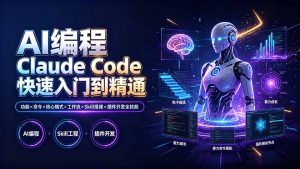 AI编程 Claude Code快速入门到精通：功能×命令×核心模式×工作流×Skill搭建×插件开发全技能-KJ分享