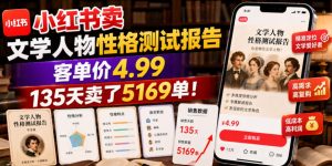 小红书卖文学人物性格测试报告，客单价4.99，135天卖了5169单！-KJ分享