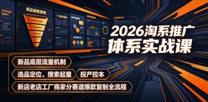 2026淘系推广体系实战课|新品底层流量机制、选品定位、搜索起量、投产控本、新店老店工厂商家分赛道爆款复制全流程-KJ分享