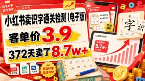 小红书卖识字通关检测(电子版),客单价3.9,372天卖了8.7w+-KJ分享
