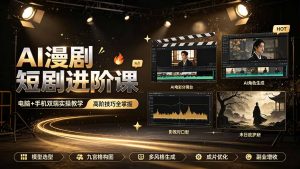 AI漫剧短剧进阶课｜电脑+手机双端实操教学｜影视剧对口型人物吃瓜×解压末日庇护所全程讲解，高阶技巧全掌握-KJ分享