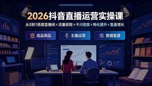2026抖音直播运营实操课:从0到1搭建直播间×流量获取×千川投放×转化提升×复盘增长,系统掌握完整闭环-KJ分享