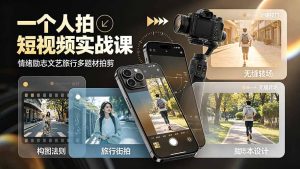 一个人拍短视频实战课:情绪励志文艺旅行多题材×五大景别×黄金构图×八大运镜,从拍摄到成片高效创作-KJ分享