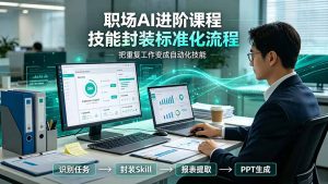 职场AI进阶课程;多类实用Skill工具实操,专属技能封装标准化流程,报表行业报告一键提取核心内容-KJ分享