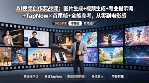 AI视频创作实战课:图片生成+视频生成+专业提示词+TapNow×首尾帧+全能参考,从零到电影感成片-KJ分享