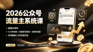 2026公众号流量主系统课:独家AI写作×0-AI率润色×批量做号隔离×高爆率选题,日均收益1.6万实操方法-KJ分享