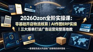 2026Ozon全阶实操课:零基础开店物流核算|AI作图ERP实操|三大爆单打法广告运营完整落地教程-KJ分享