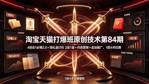 淘宝天猫打爆班原创技术第84期：4剑合1必爆2.0×淘礼金打价×2改1留×内容营销×全站推广，1款4术拉爆-KJ分享