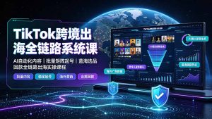 TikTok跨境出海全链路系统课-2026年7月：AI自动化内容｜批量矩阵起号｜蓝海选品回款全链路出海实操课程-KJ分享