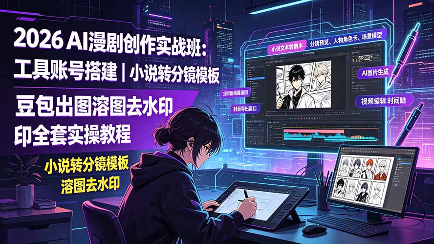 2026AI漫剧创作实战班：工具账号搭建｜小说转分镜模板｜豆包出图溶图去水印全套实操教程-KJ分享