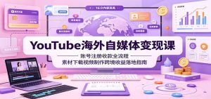 YouTube海外自媒体变现课:账号注册收款全流程,素材下载视频制作跨境收益落地指南-KJ分享