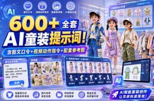 600+全套AI童装提示词！含图文口令+视频动作指令+配套参考图，Word-Excel规整分类，童装电商、种草无脑量产内容！-KJ分享