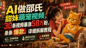AI做邵氏甜妹萌宠视频，30条视频暴涨58万粉，条条爆款，详细拆解教程-KJ分享