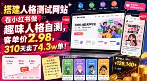 搭建人格测试网站在小红书做趣味人格自测,客单价2.98,310天卖了4.3w单!-KJ分享