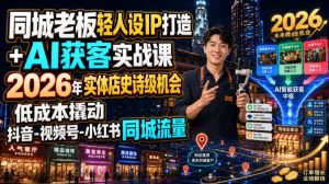同城老板轻人设IP打造+AI获客实战课,2026年实体店史诗级机会,低成本撬动抖音-视频号-小红书同城流量-KJ分享