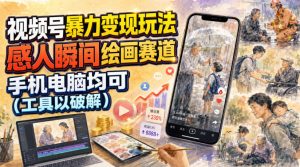 视频号暴力变现玩法,感人瞬间绘画赛道,手机电脑均可-KJ分享