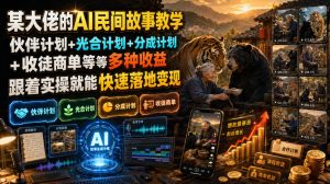 某大佬的AI民间故事教学,伙伴计划+光合计划+分成计划+收徒商单等多种收益,跟着实操就能快速落地变现-KJ分享