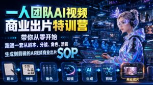 一人团队AI视频商业出片实战课:带你从零开始跑通一套从剧本、分镜、角色、运镜、生成到剪辑的AI视频商业出片SOP-KJ分享